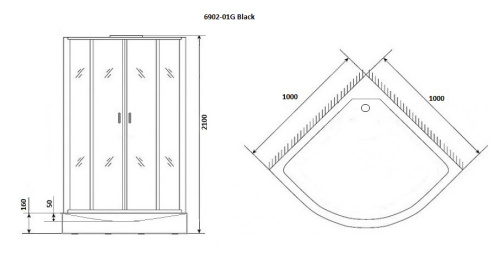Душевая кабина Niagara Premium 69020134GBLACK 100х100 четверть круга с крышей ориентация универсальная - фото 3